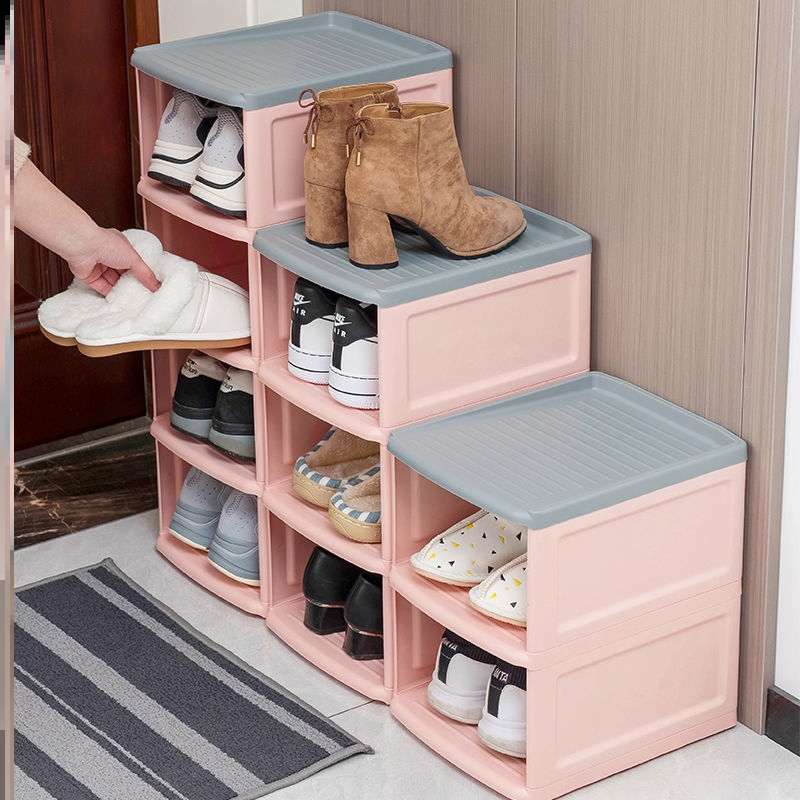Foldable three-layer shoe rack simple retractable simple shoe rack door dormitory apartment household dustproof rack shoe cabinet