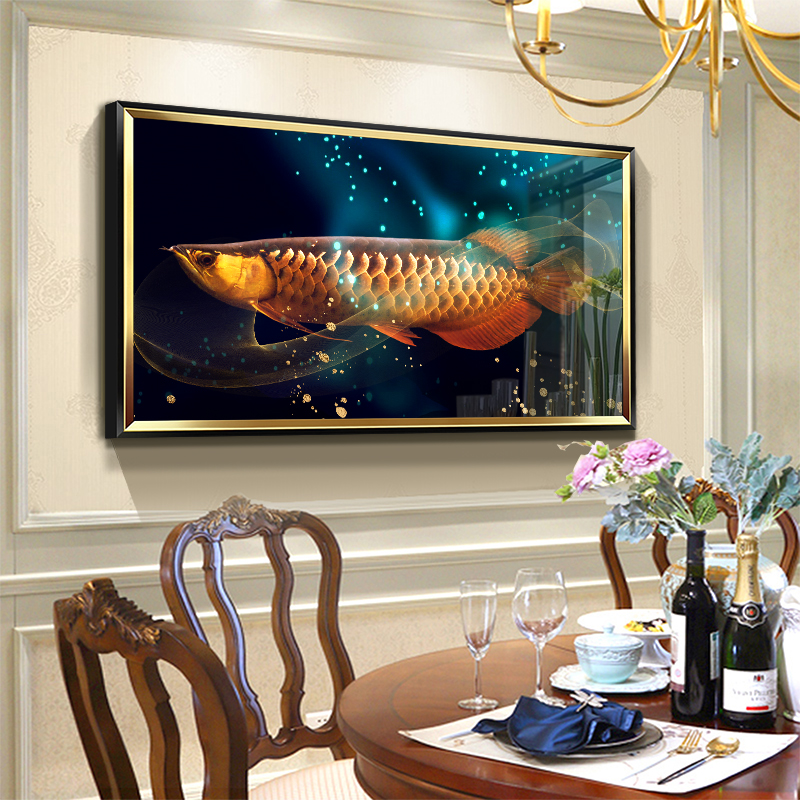 Lucky gold dragon fish dining room table decoration painting light luxury style dining room living room background wall painting high-end murals