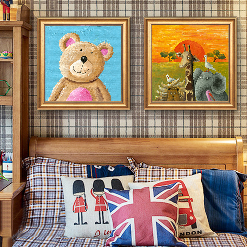 American Oil Painting Children's Room Decorative Painting Boys and Girls Bedroom Bedside Backwall Mural Animal Cartoon Hanging Painting