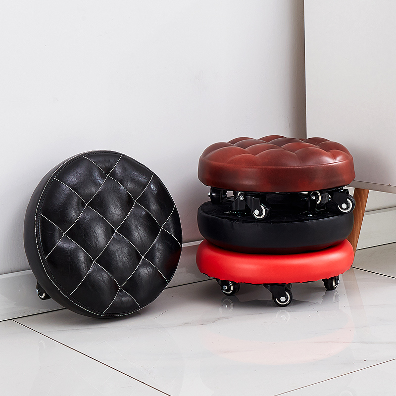 Creative belt wheel small stool round bench sofa stool belly muscle disc child stool sitting room cushion foot pulley stool moving short stool