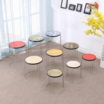 Steel stool solid thickened round stool for boarding household iron leg reinforced stool round stool solid wood table stool simple