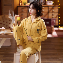 Spring cotton long-sleeved pajamas womens loose casual Korean version sweet and cute student large size home clothes autumn suit