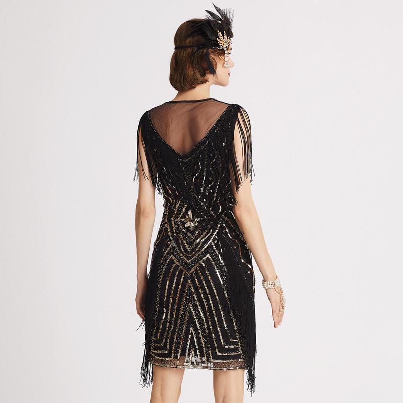 Retro Gatsby Ball Party Sequined Tassel Dress Evening Dance Performance Dress