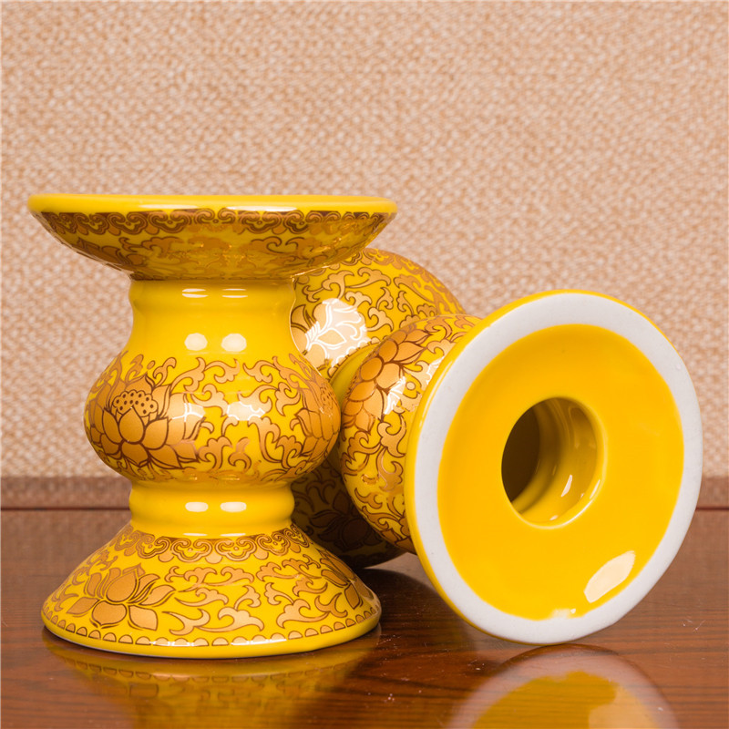 Ceramic Tang Color Genuine Golden Ghee Lamp lamp holder Lotus Buddha for lamp base wax candle holder for Buddhist lamp frame home swing piece