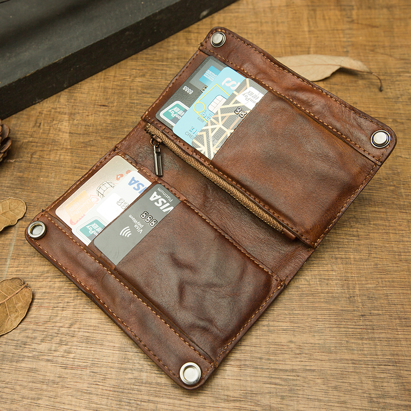 Handmade Cow Leather Full Leather Large Capacity Wallet Male bag Vertical Planted Leather leather handbag genuine leather Men's and women's leather wallet card bag