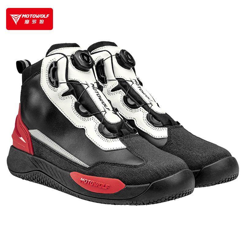 Modowolf メンズ モーターサイクル ライディングブーツ、本革製、滑り止め、耐衝撃性、防水性、耐摩耗性、レーシングブーツ、オールシーズン対応