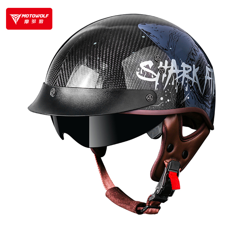 Moduo Wolf Carbon Fiber Helmet Electric Motorcycle Men and Women Half Helmet Prince Retro Gone Light Helmet Lightweight Helmet