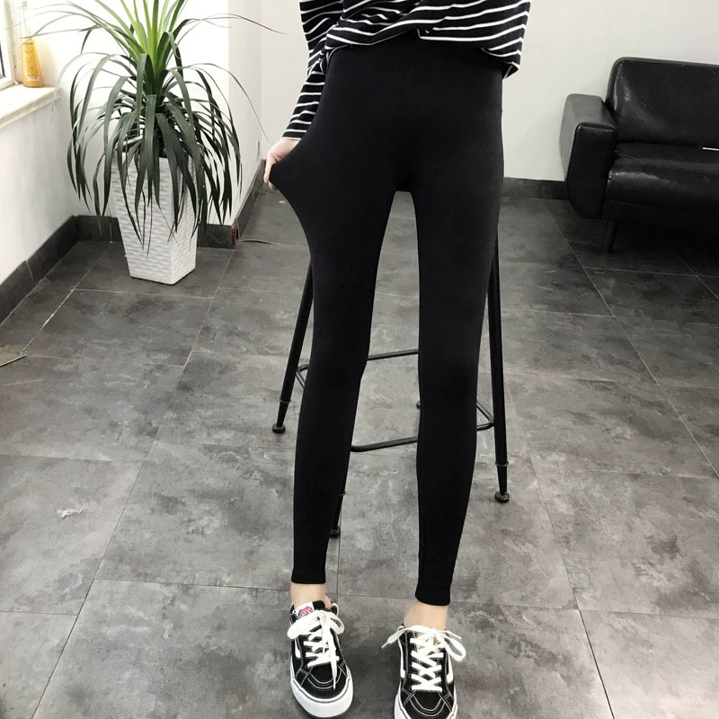 Phần cơ bản cotton dày quần legging mỏng Phụ nữ mặc quần cạp cao bó sát không thể mua được quần bóng đen nguyên chất - Khởi động cắt