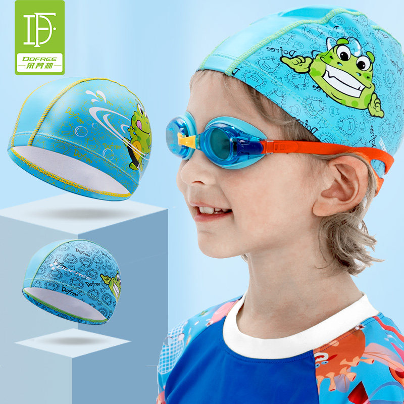Dovan forest child bathing cap boy girl's ear cuddling cute cartoon waterproof comfort children comfort pu swimming cap