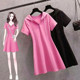 Hooded short-sleeved dress for women 2024 summer new style fashionable waist slimming mid-length a-line skirt