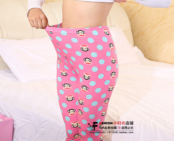 Quần cotton nữ mùa thu Lai phim hoạt hình Quần lọt khe eo cao Quần mỏng mảnh quần ấm quần legging lót lông