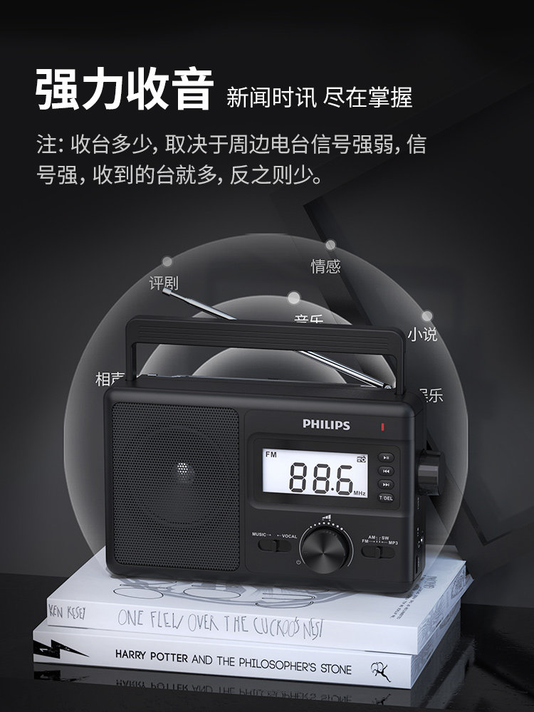 Philips 3368 Radio for the Elderly, Full-Band, New Model, Vintage-Style Semiconductor Radio for Seniors, Large 774