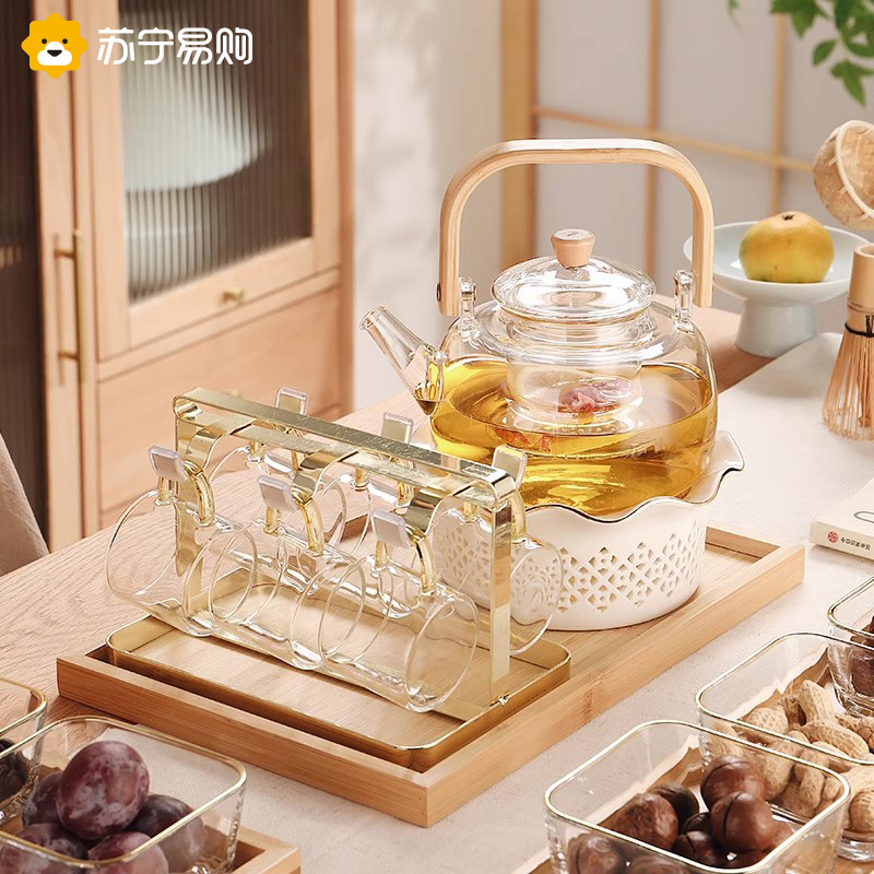 Home Small Flower Teapot High Temperature Resistant Filter Tea Water Separation Tea Set Glass Lifting Beam Teapot Bubble Teapot Suit 947g-Taobao