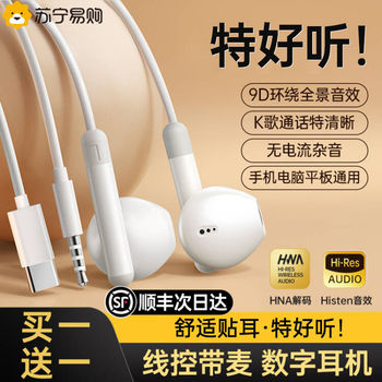 Wired Headphones with High Sound Quality, Semi-In-Ear Type, Karaoke, Type-C Interface, Wired 3.5mm Round Hole, Computer, Android 696