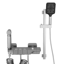 枪灰色简易淋浴花洒套装分体式钢琴按键沐浴室浴缸冷热水龙头1081