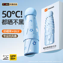 Capsule sun umbrella sun protection and UV protection womens sunny and rainy dual-use parasol compact mini portable black plastic umbrella 1074