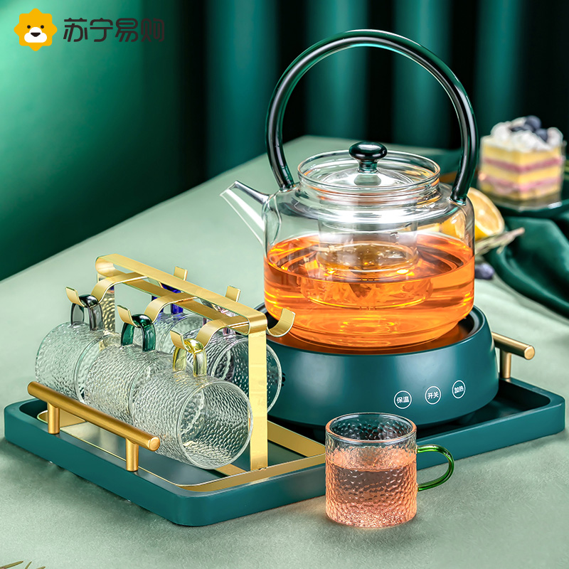 Glass Lower Afternoon Tea Tea Tea Set Flowers Fruits Tea Water Fruit Tea Heating And Cooking Home Teapot Five Pieces of 947g-Taobao