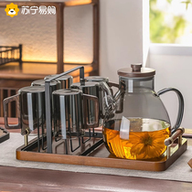 Glass water cup household cold kettle high temperature resistant tea cup living room entertaining drinking cup teapot water set 947g