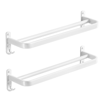日本白色浴室晾毛巾挂杆加厚免打孔卫生间挂件双杆置物架子 1286