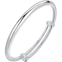 Chinese jewelry glossy plain silver bracelet 999 sterling silver push-pull style Mothers Day gift for mom 937C1