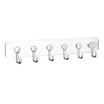 Rag hand towel nail-free wall hook punch-free transparent 6-row strong adhesive hook coat and hat hook Huanghe 1117