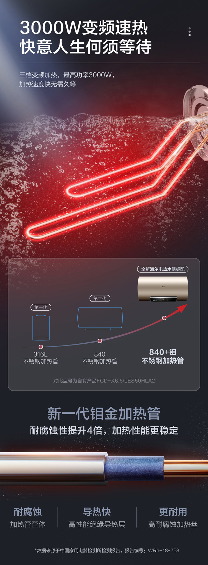 神价格 海尔 智能变频储水式电热水器 60L 3000W大功率 图6