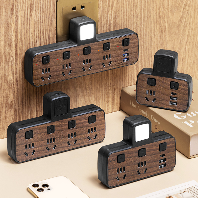Wood Grain Retro Socket Converter Multifunction wireless plug-in with small night light High power USB without line 1322-Taobao