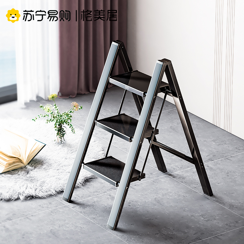 Gomeo majority functional home ladder folding ladder telescopic thickened aluminium alloy herringbone ladders three-step stairs small terraces-Taobao
