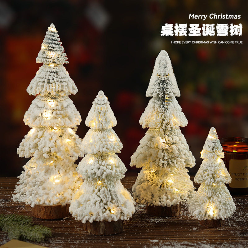 Christmas Tree Luminous Tabletop Pendulum Pieces Mini Snowpine Trees Christmas Decorations Tar-shaped New Christmas Snow Trees 2134-Taobao