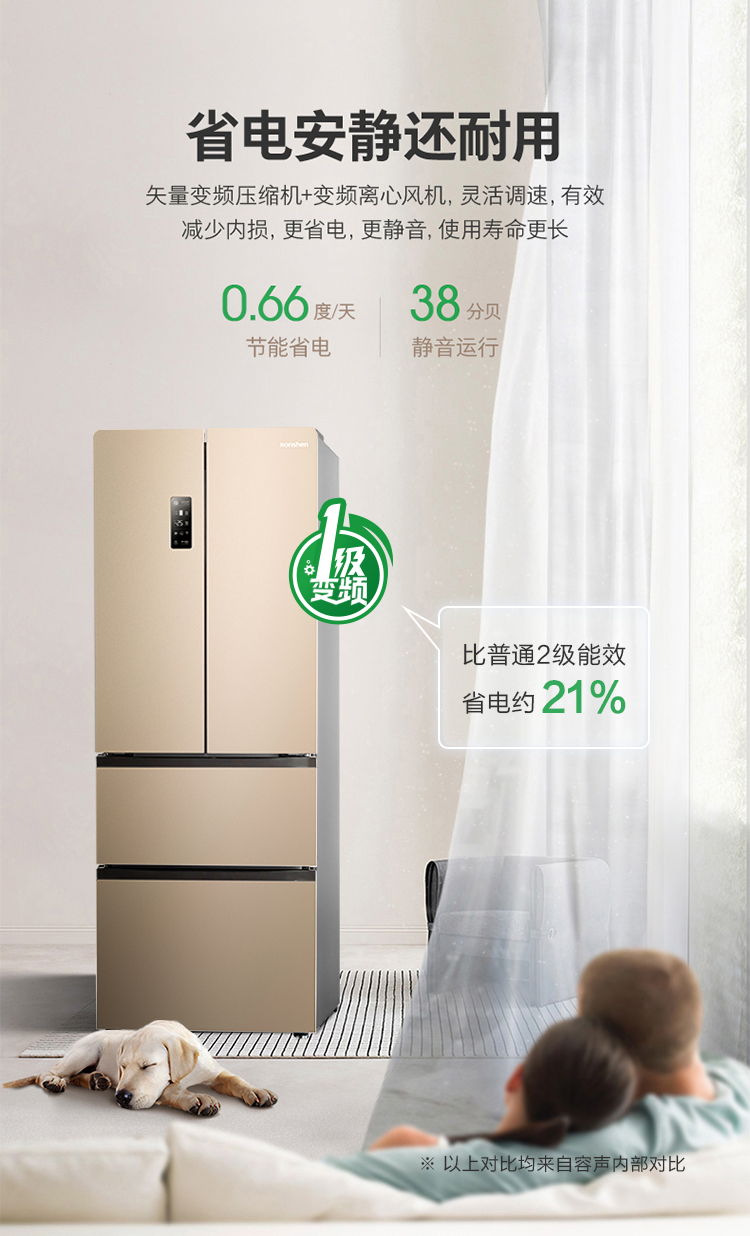 容声 一级变频 法式四门风冷无霜冰箱 321L 占地不足0.5㎡ 图4