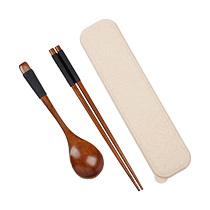 Chopsticks and spoon set wooden one-person portable tableware three-piece set special storage box for children and students 2479