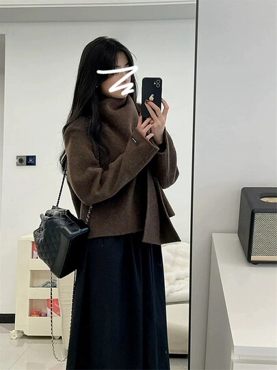 2026 Autumn and Winter Petite French Style High-End Hepburn Style Turtleneck Knitted Set Dress for Women