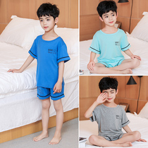 Childrens pajamas Boys short-sleeved cotton summer thin boys air conditioning clothes Middle and large children Modal home clothes set