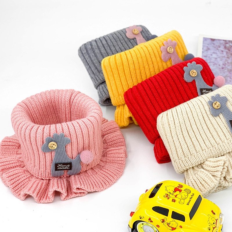 Children's scarf autumn and winter windproof warm knitted scarf windproof warm neck pullover boys and girls cartoon lace baby