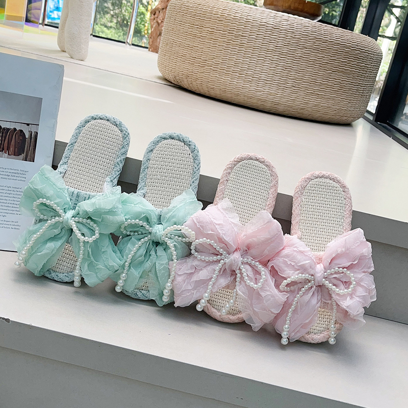 French Court Ballet Girl Style Breathable Linen Slippers Spring and Autumn Indoor Non-Slip Soft-Soled Princess Home Slippers French Court Ballet Girl Style Breathable Linen Slippers Spring and Autumn Indoor Non-Slip Soft-Soled Princess Home Slippers