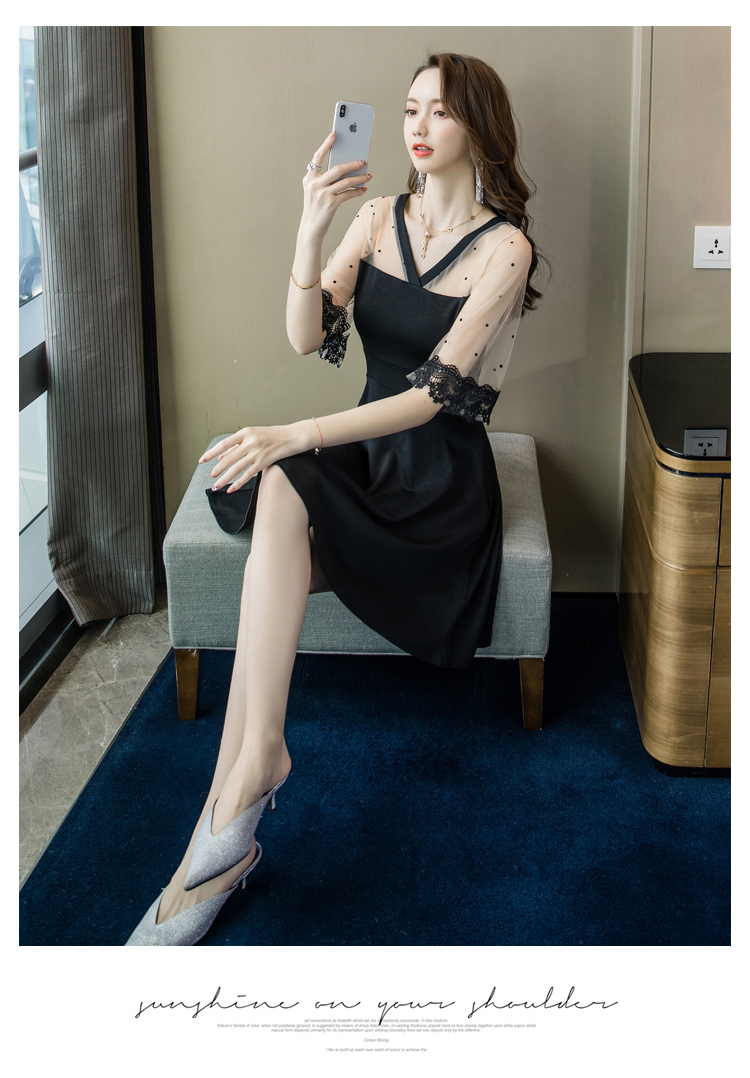 VK旗艦店 韓國風網紗拼接兩面可穿圓領V領短袖洋裝