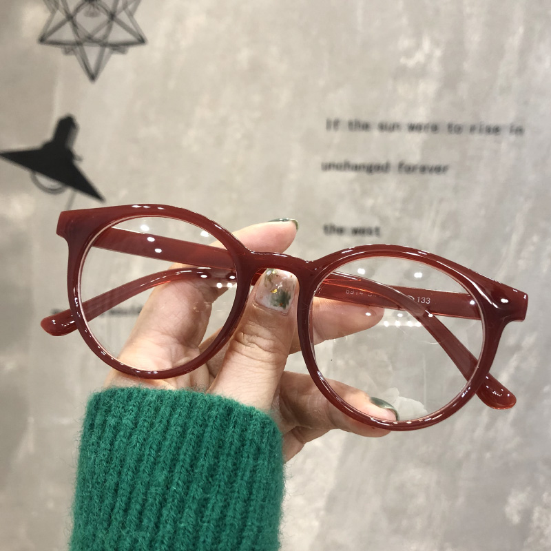 Black net red with super light eye frame female personality 100 hitch Han version retro art vegan face myopia flat light glasses tide