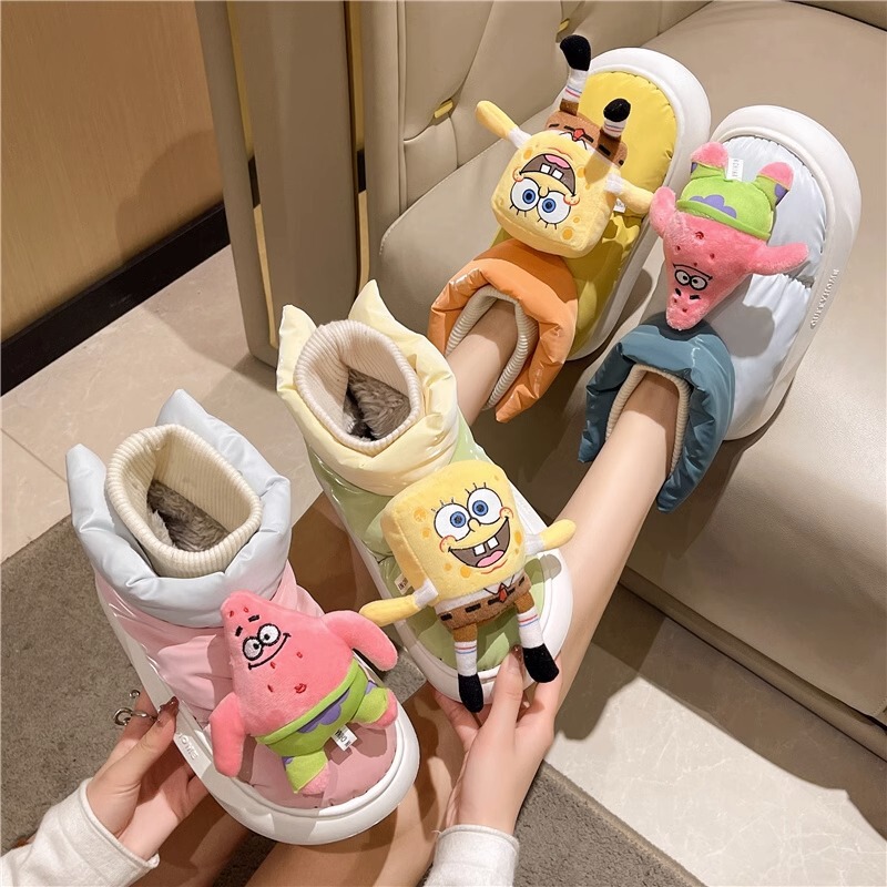 Creative New Cartoon Cute Spongebob Thick-Soled Snow Boots for Women, Winter Style, Fleece-Lined, Thickened, Warm down Fabric Cotton Creative New Cartoon Cute Spongebob Thick-Soled Snow Boots for Women, Winter Style, Fleece-Lined, Thickened, Warm down Fabric Cotton