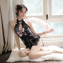 Sleeping sexy ice silk pajamas womens summer cheongsam hot adult emotional clothing peoples nightdress sexy thin section womens short cheongsam