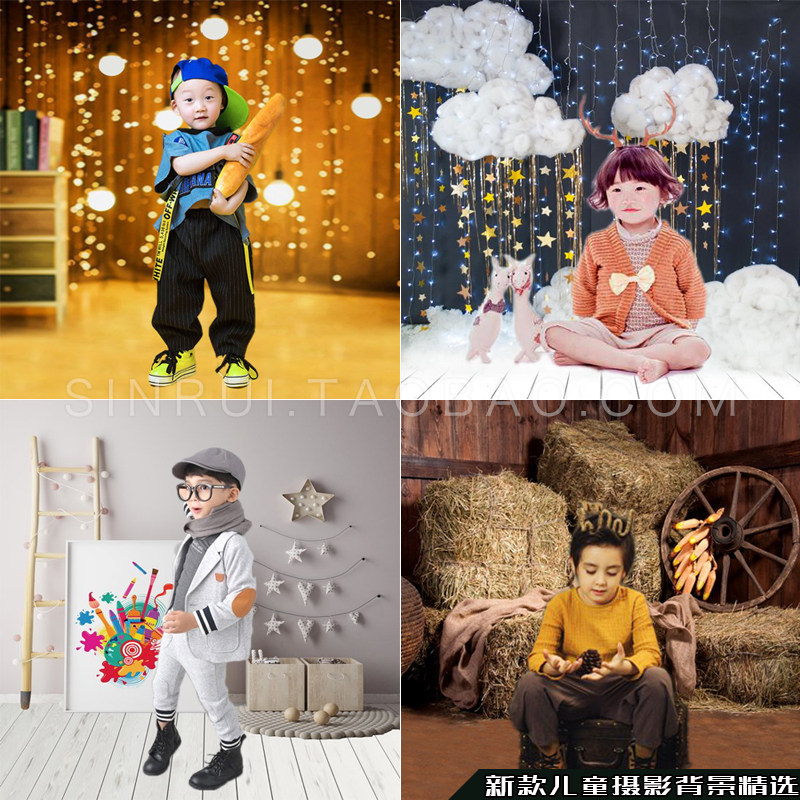 Photo studio children's photography background cloth European and American cartoon ventilation 100th birthday theme simple indoor photo background