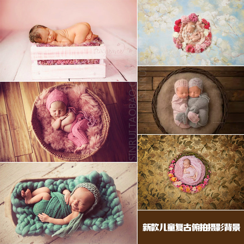 Children's 100 days photo gallery Baby door to door lying pat retro retro photo background cloth 1 8x1 25 full of two