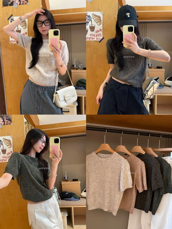 @So*"Intelligent and Gentle"Autumn and Winter Base Layer Essential 4-Color Crew Neck Loose Versatile Knit Short-Sleeve Sweater @So*"Intelligent and Gentle"Autumn and Winter Base Layer Essential 4-Color Crew Neck Loose Versatile Knit Short-Sleeve Sweater