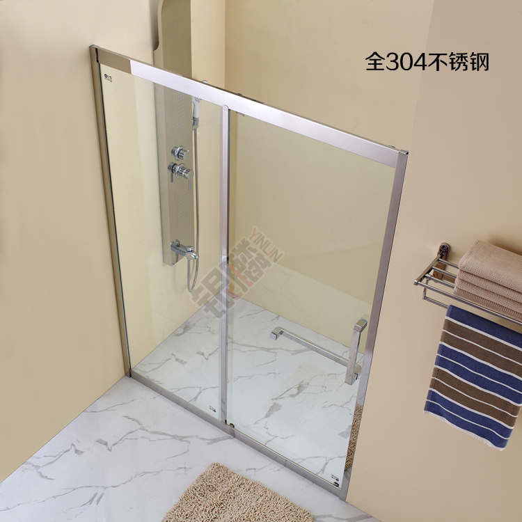 Yinlin custom widening thickness 304 stainless steel one-shaped simple shower room partition bathroom sliding door bath screen bath room