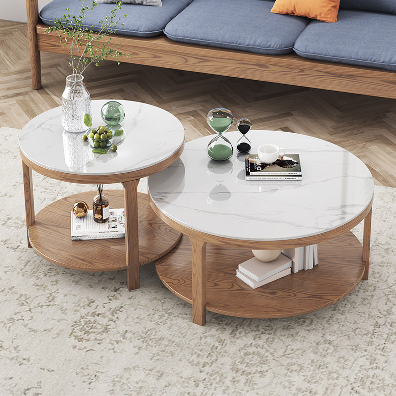 Nordic Rockboard Tea Table Small Family Type Solid Wood Round Tea Table Minima Living Room Tea Table Home Marble Modern Tea Table