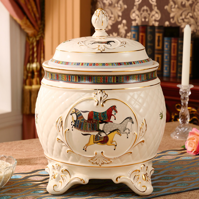 Eurostyle ceramic rice cylinder rice barrel storage rice bin 20 catty 10 kg Fitted Home Kitchen Containing Cartridges Lid Sealed Storage