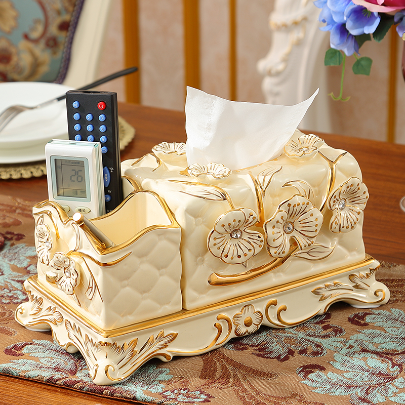 Eurostyle Ceramic Paper Towel Box Upscale Toilet Paper Box Home Creativity Remote Control Containing Box Living-room Tea Table Decorative Swing
