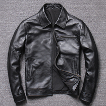 New first layer yellow cowhide business casual leather leather leather jacket mens lapel middle-aged leather jacket net version Volkswagen jacket