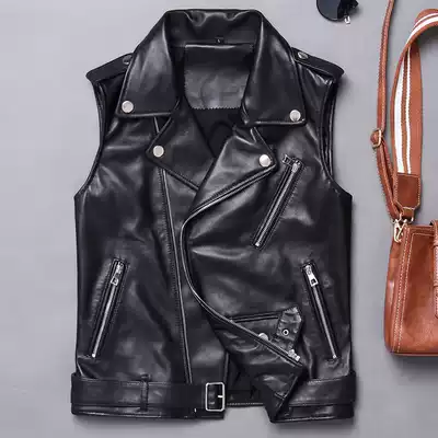 Clearance processing star same leather leather clothing Lady sheep skin slim short motorcycle sleeveless outer vest tide vest