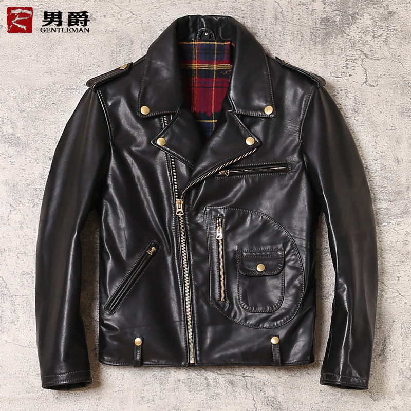 Real leather fur clothing men's oil wax marpi fashion personality locomotive clothes leather jacket head layer leather material handsome leather jacket tide