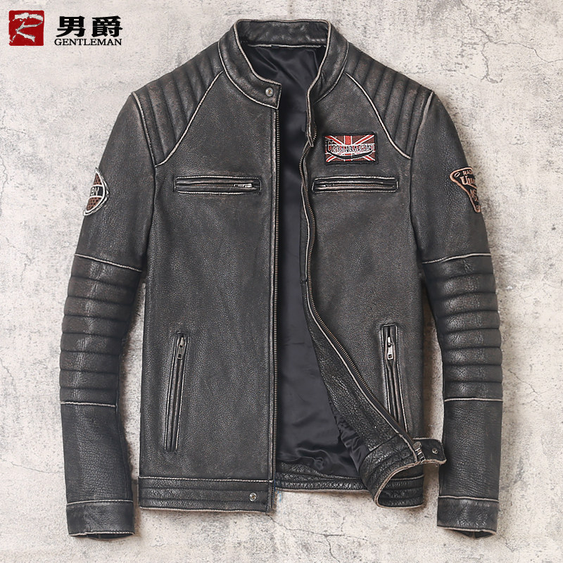 2020 Japanese vintage old leather men's leather stand-up collar motorcycle leather jacket slim short men's jacket